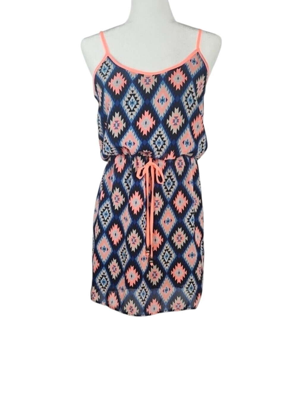 Y2K Retro Colorful Geometric Cami Dress Cool Pink & Blue Mediterranean, S